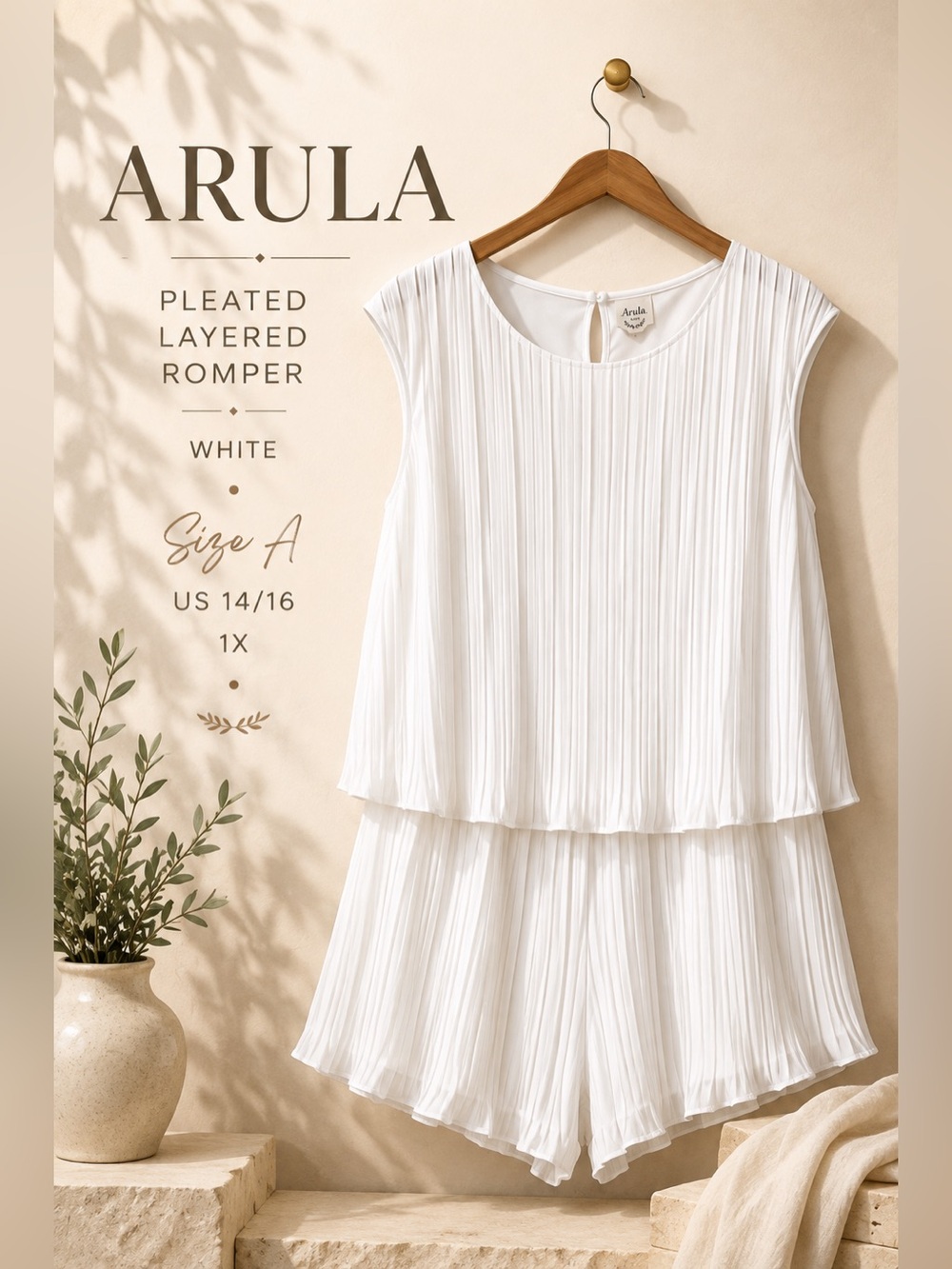 Arula White Pleated Layered Romper Size A 14/16 1X